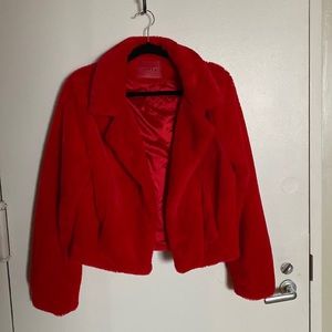 Cropped red faux fur jacket size XL